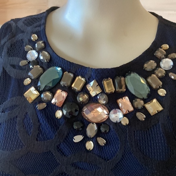 Twelve by Twelve Black on Blue Stretch Knit Mini Dress Size Large. - Picture 2 of 14